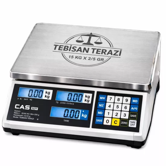 Fiyat Hesaplamalı Terazi 15 Kg 2/5 Gr | CAS ER-JR Pazarcı Manav Market Terazisi