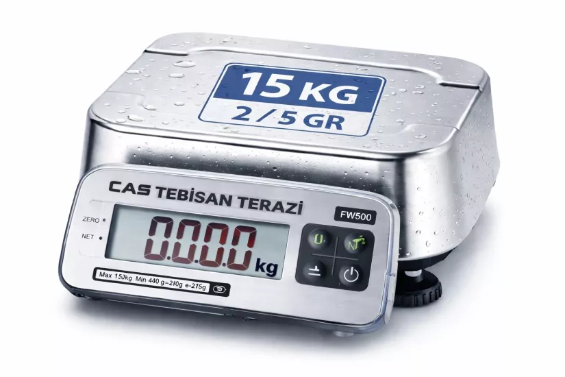 Onaylı Paslanmaz LCD Terazi 15 Kg 2/5 Gr | CAS FW-500C Ticari Tartım Terazisi