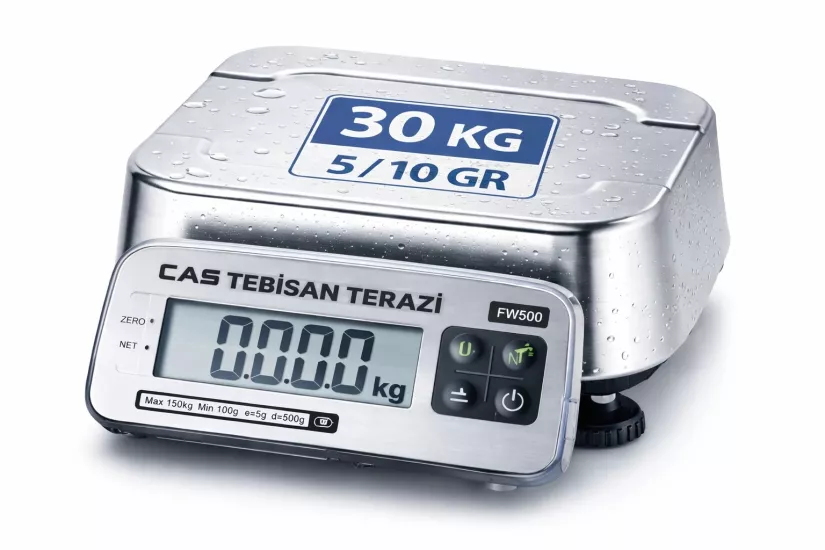 Onaylı Paslanmaz LCD Terazi 30 Kg 5/10 Gr | CAS FW-500C Ticari Tartım Terazisi