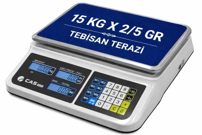 Fiyat Hesaplamalı Terazi 15 Kg 2/5 Gr | CAS PR-PLUS LCD Pazarcı Manav Market Terazisi