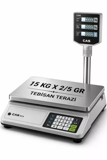 Fiyat Hesaplamalı Terazi 15 Kg 2/5 Gr | CAS PR-PLUS LCD Boyunlu Pazarcı Manav Market Terazisi