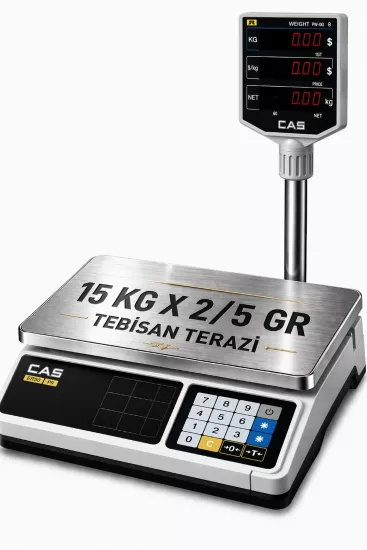 Fiyat Hesaplamalı Terazi 15 Kg 2/5 Gr | CAS PR-PLUS LED Boyunlu Pazarcı Manav Market Terazisi
