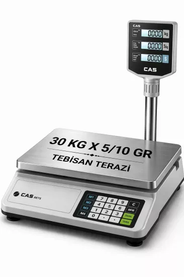 Fiyat Hesaplamalı Terazi 30 Kg 5/10 Gr | CAS PR-PLUS LCD Boyunlu Pazarcı Manav Market Terazisi