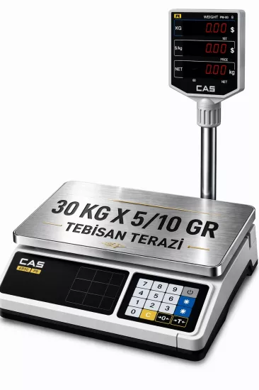 Fiyat Hesaplamalı Terazi 30 Kg 5/10 Gr | CAS PR-PLUS LED Boyunlu Pazarcı Manav Market Terazisi