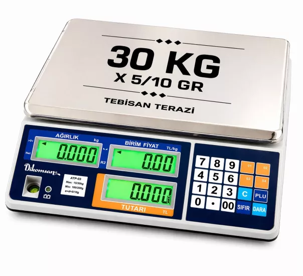 Fiyat Hesaplamalı Terazi 30 Kg 5/10 Gr | Dikomsan ATP Çukur Kefeli Pazarcı Manav Market Terazisi