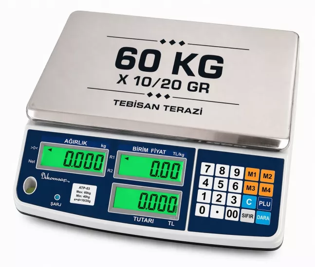 Fiyat Hesaplamalı Terazi 60 Kg 10/20 Gr | Dikomsan ATP Çukur Kefeli Pazarcı Manav Market Terazisi