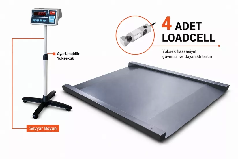 TEM 1500 Kg Platform Baskül 100x200 Rampalı Onaylı | Çok Loadcell’li Endüstriyel Yük Tartım Baskülü