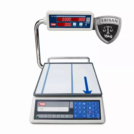 Fiyat Hesaplamalı Terazi 15 Kg 2/5 Gr | TEM EGE LED Katlanır Boyunlu Pazarcı Manav Market Terazisi