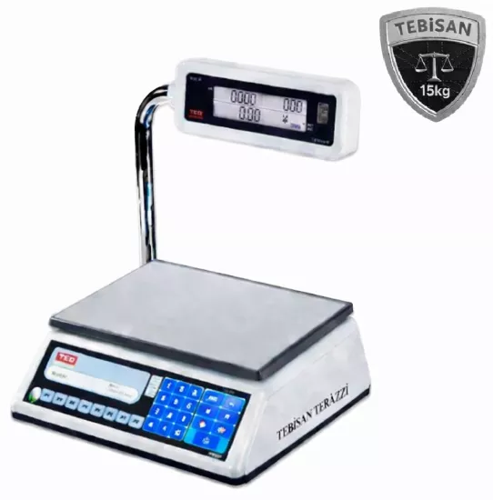 Fiyat Hesaplamalı Terazi 15 Kg 2/5 Gr | TEM EGE LCD Katlanır Boyunlu Pazarcı Manav Market Terazisi