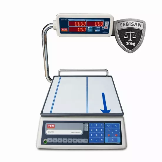 Fiyat Hesaplamalı Terazi 30 Kg 5/10 Gr | TEM EGE LED Katlanır Boyunlu Pazarcı Manav Market Terazisi