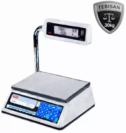 Fiyat Hesaplamalı Terazi 30 Kg 5/10 Gr | TEM EGE LCD Katlanır Boyunlu Pazarcı Manav Market Terazisi