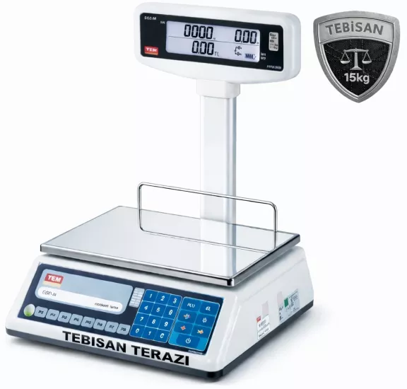 Fiyat Hesaplamalı Terazi 15 Kg 2/5 Gr | TEM EGE LCD Boyunlu Pazarcı Manav Terazisi