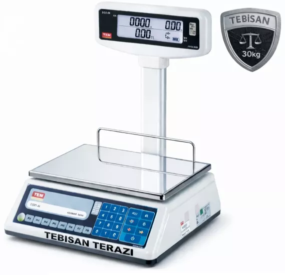 Fiyat Hesaplamalı Terazi 30 Kg 5/10 Gr | TEM EGE LCD Boyunlu Pazarcı Manav Terazisi