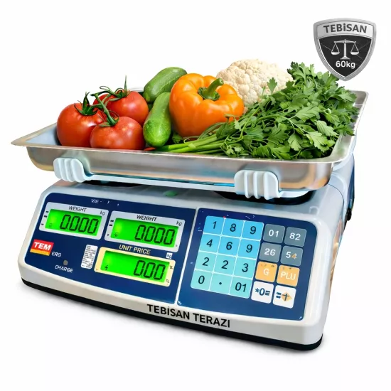 Fiyat Hesaplamalı Terazi 60 Kg 10/20 Gr | TEM EVG Çukur Kefeli Pazarcı Manav Market Terazisi
