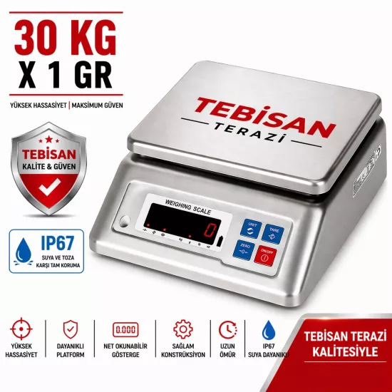 Paslanmaz Suya Dayanıklı Terazi 30 Kg 1 Gr | TEM JZC Endüstriyel Tartım Terazisi