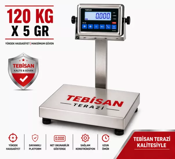 Paslanmaz Boyunlu Terazi 120 Kg 5 Gr | TEM TEB 28x35 Endüstriyel Tartım Terazisi