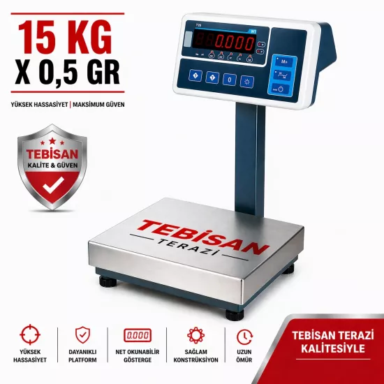 Paslanmaz Boyunlu Terazi 15 Kg 0,5 Gr | TEM TEB 28x35 Endüstriyel Tartım Terazisi