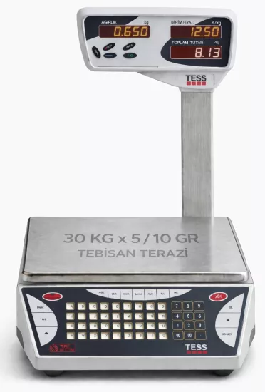 Fiyat Hesaplamalı Terazi 30 Kg 5/10 Gr | TESS MT Boyunlu Pazarcı Manav Market Terazisi