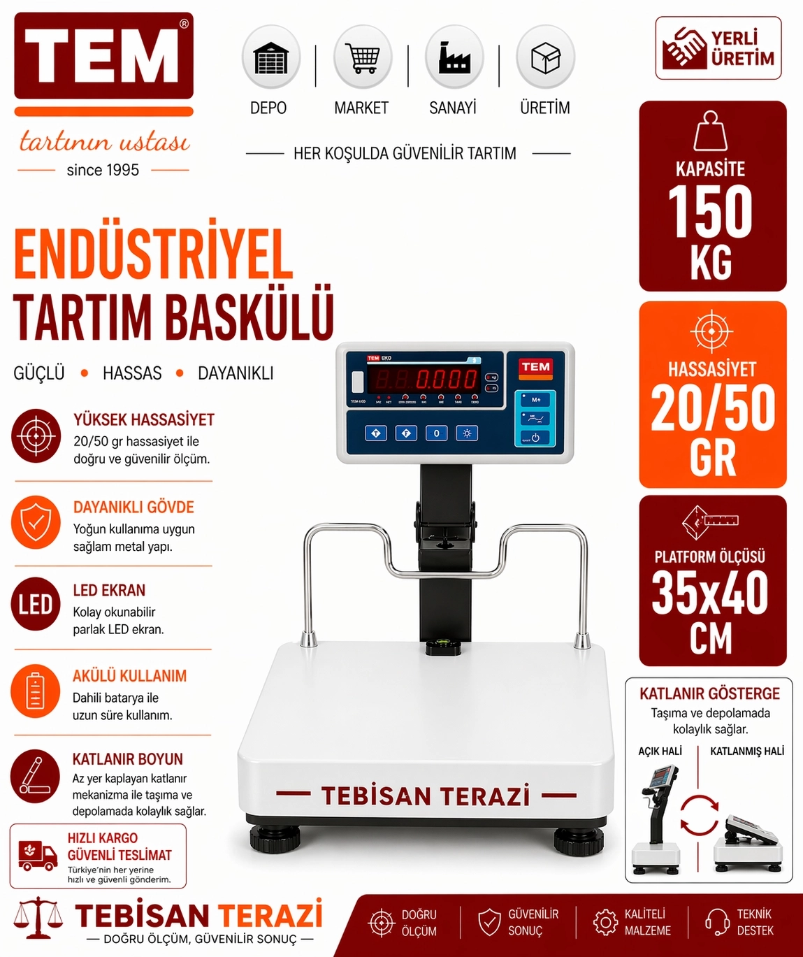 TEM TEB 150KG 20/50GR KATLANIR BOYUNLU BASKÜL 35x40 CM