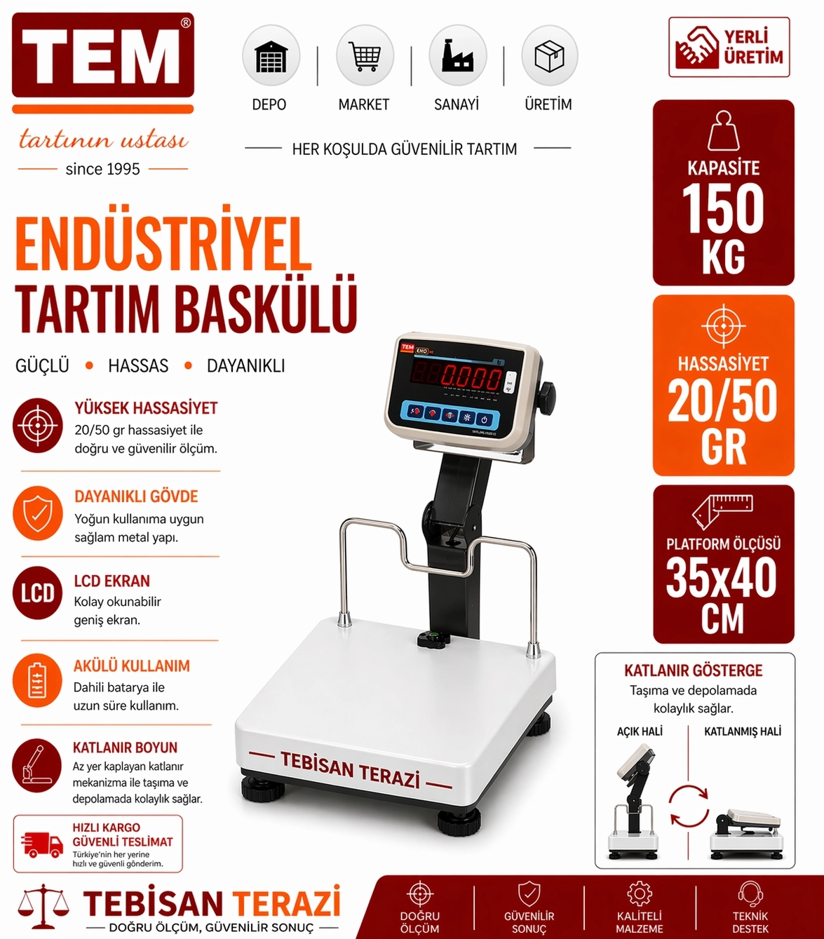 TEM EKO 150KG 20/50GR KATLANIR BOYUNLU BASKÜL 35x40 CM