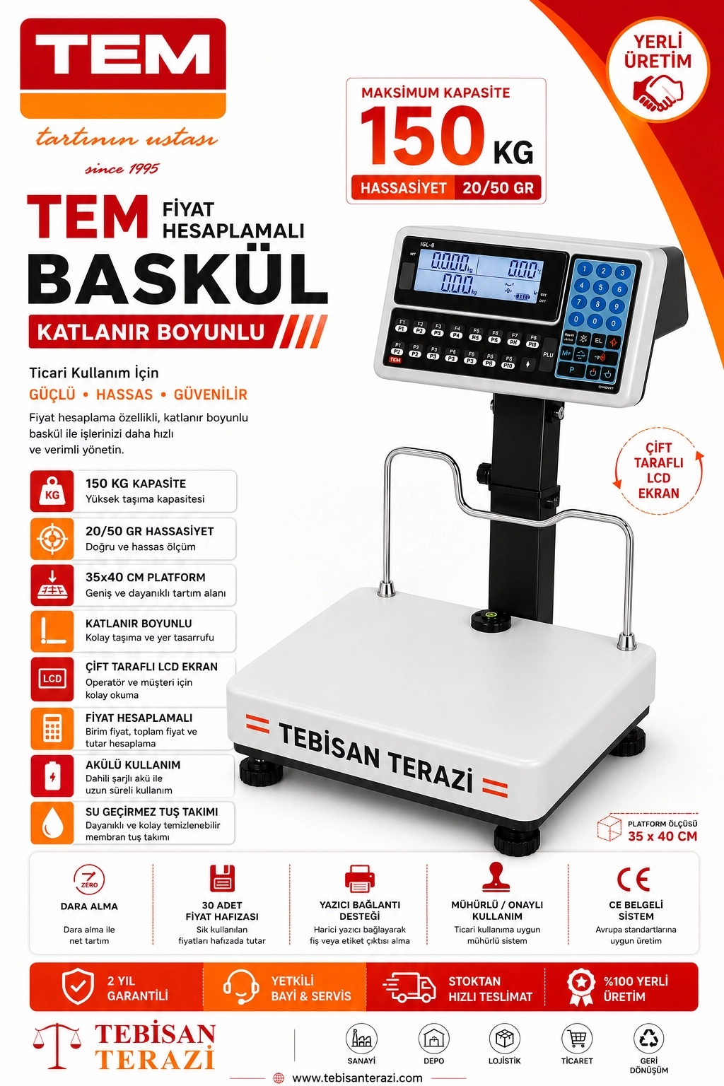 TEM 150KG 20/50GR KATLANIR BOYUNLU FİYAT HESAPLAMALI BASKÜL 35x40 CM