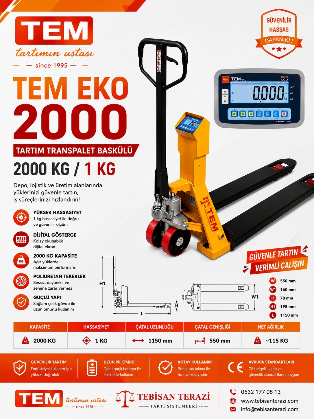 TEM EKO 2000 KG 1 KG TARTIM TRANSPALET BASKÜLÜ