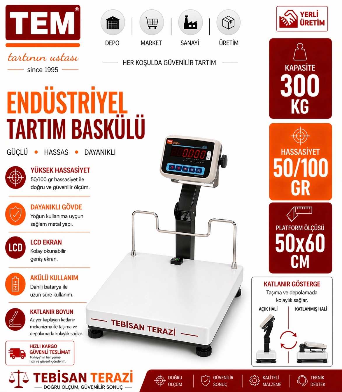 TEM EKO 300KG 50/1000GR KATLANIR BOYUNLU BASKÜL 50x60 CM