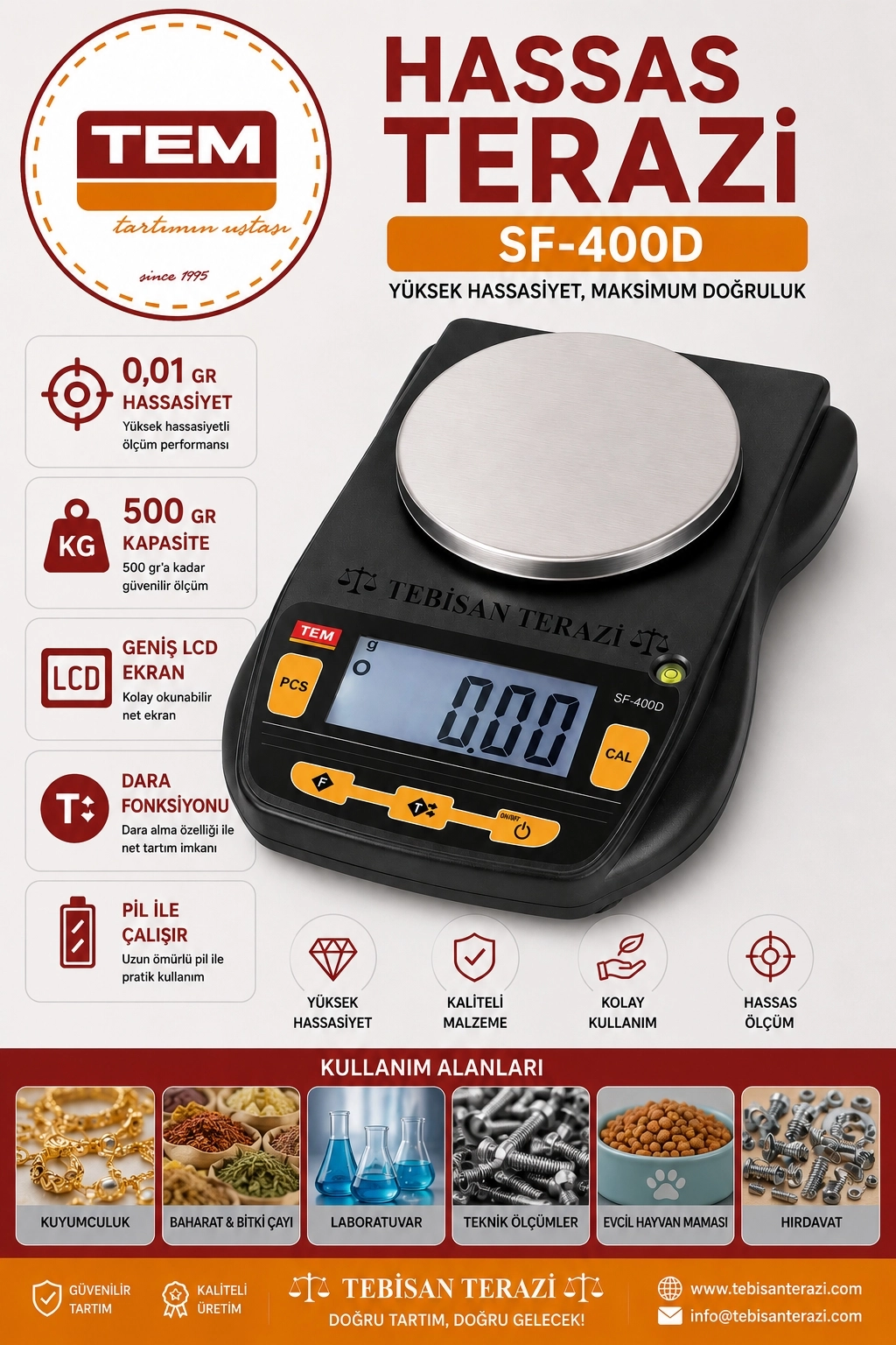 TEM SF400D 500GR 0,01GR HASSAS TERAZİ