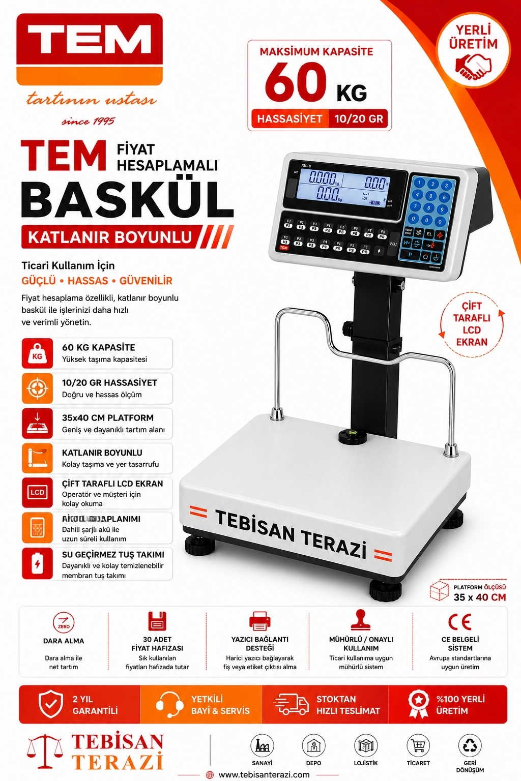 TEM 60KG 10/20GR KATLANIR BOYUNLU FİYAT HESAPLAMALI BASKÜL 35x40 CM