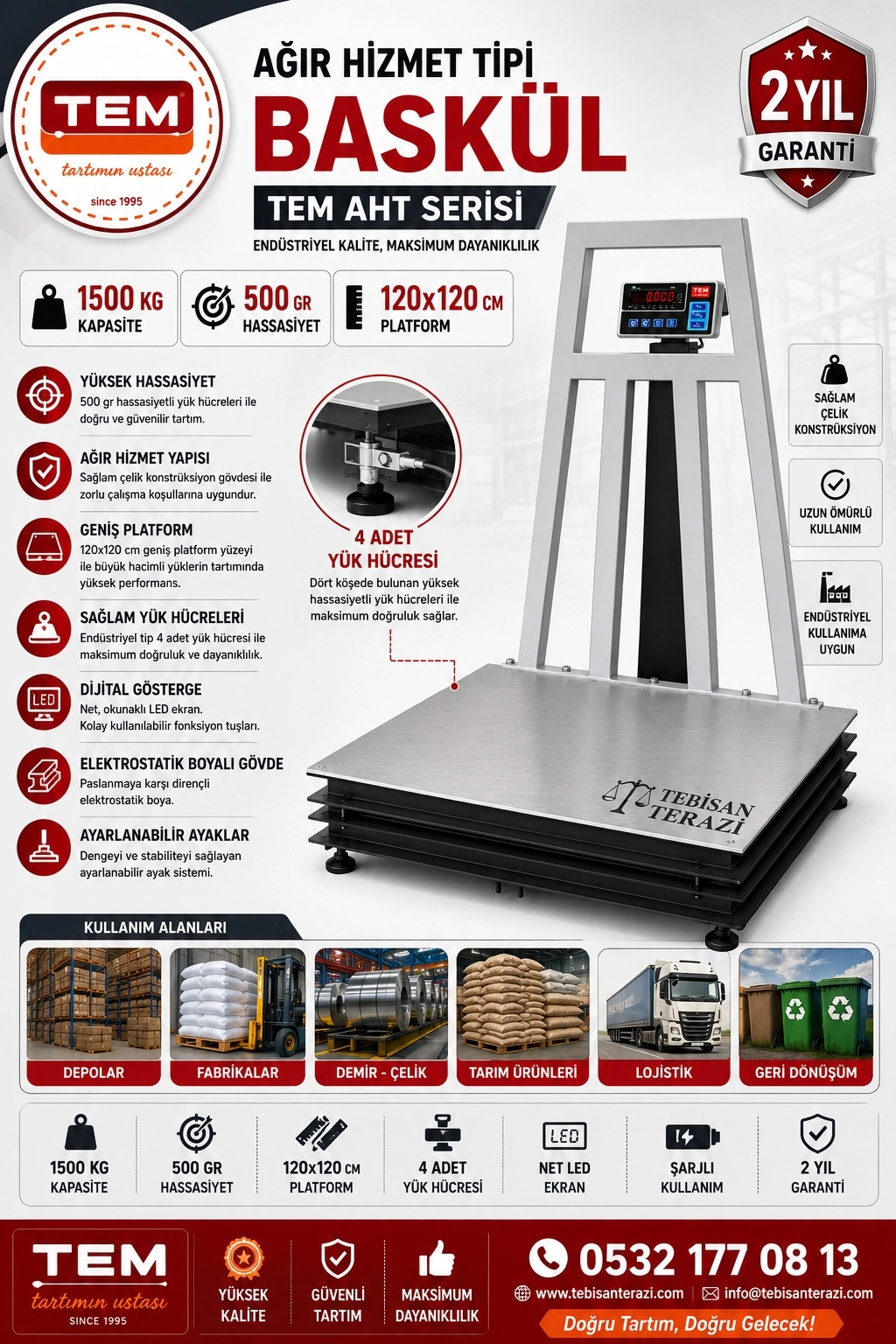 AĞIR HİZMET TİPİ BASKÜL TEM AHT 1500KGx500GR 120x120