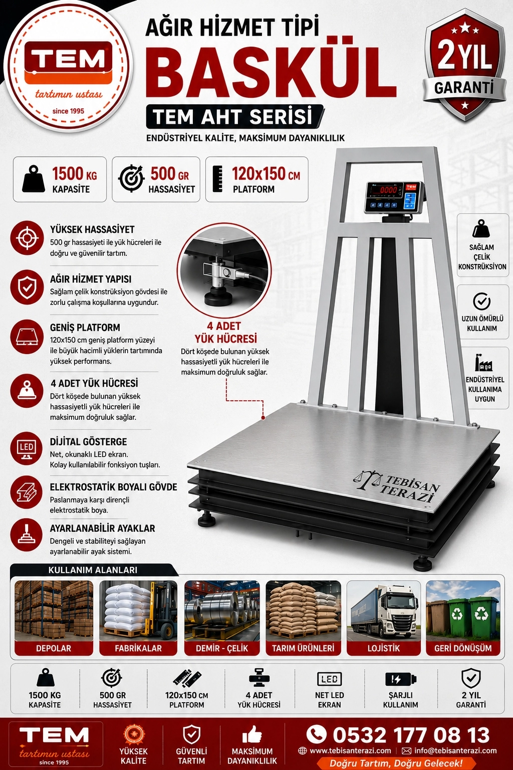 TEM AHT 1500KGx500GR 120x150 AĞIR HİZMET TİPİ BASKÜL