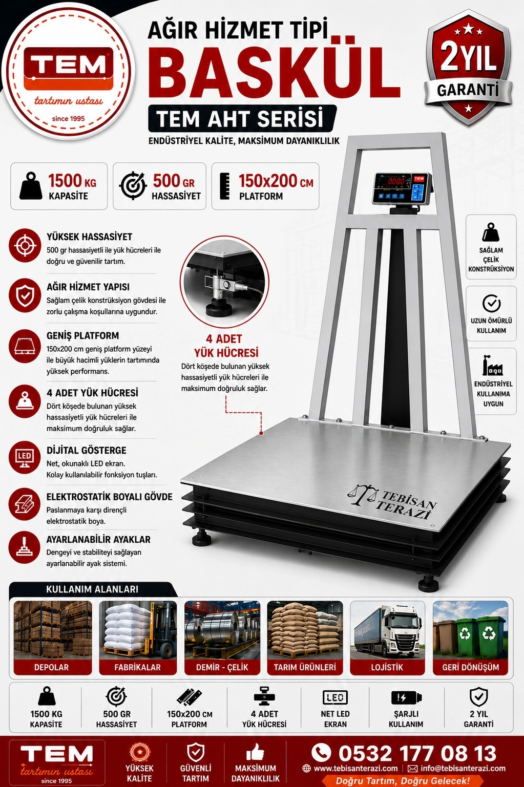 TEM AHT 1500KGx500GR 150x200 AĞIR HİZMET TİPİ BASKÜL