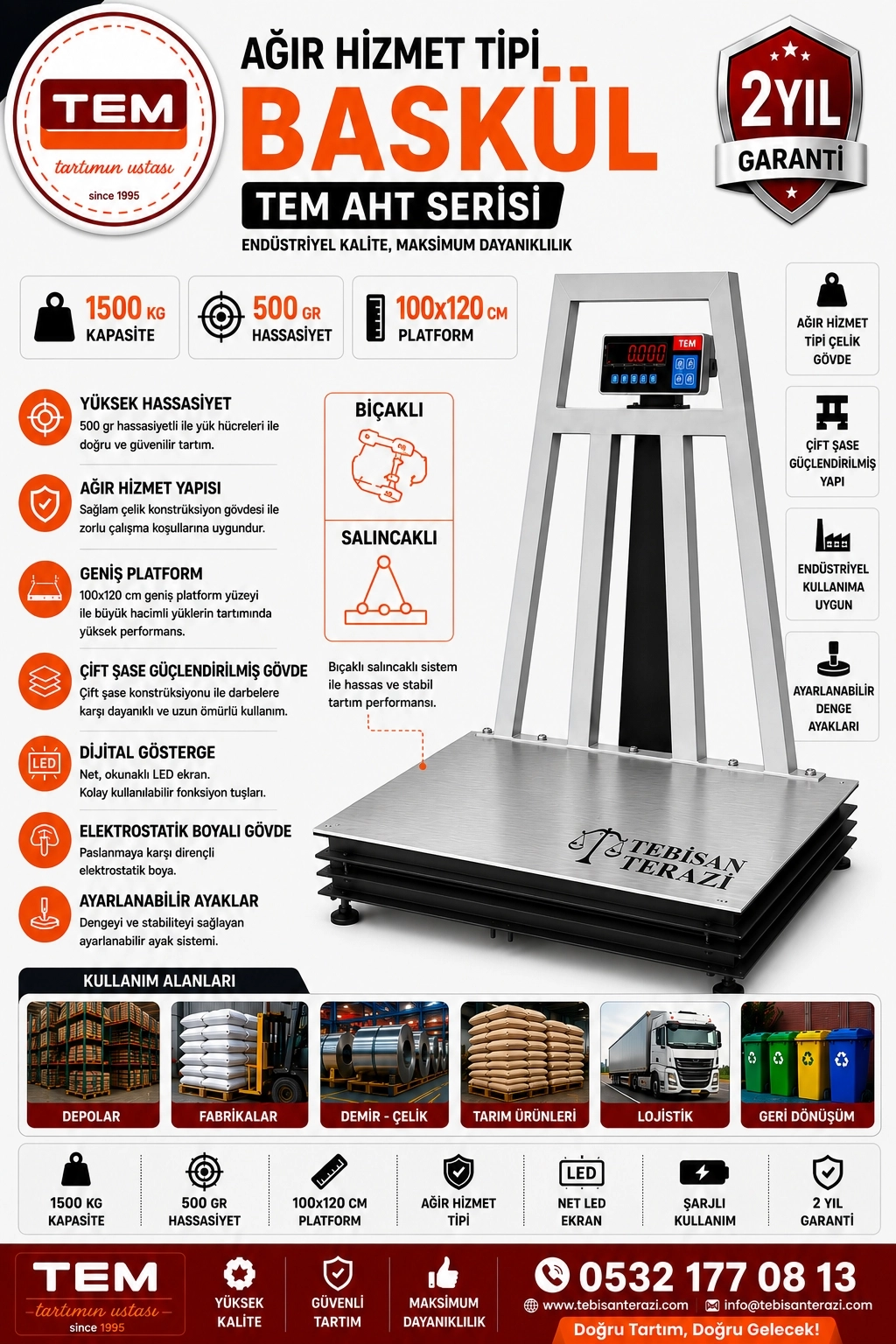 TEM AHT 1500KGx500GR 100x120 AĞIR HİZMET TİPİ BASKÜL