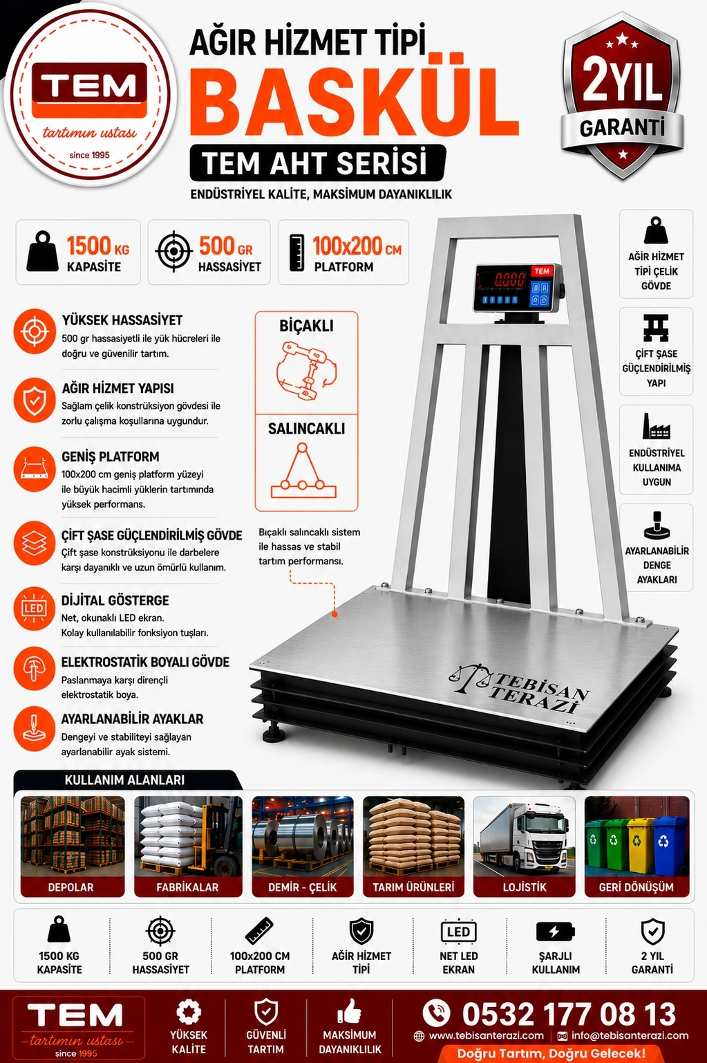 AĞIR HİZMET TİPİ BASKÜL TEM AHT 1500KGx500GR 100x200