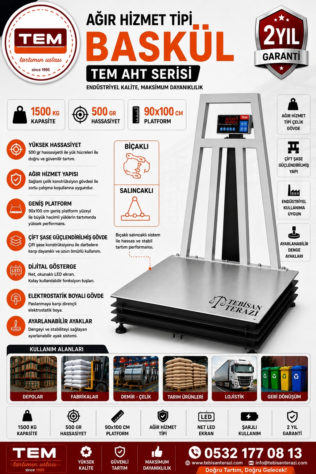 TEM AHT 1500KGx500GR 90x100 AĞIR HİZMET TİPİ BASKÜL