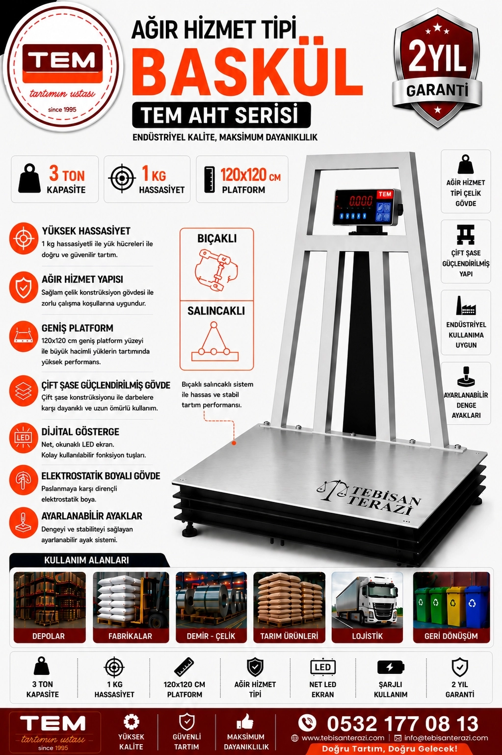 TEM AHT 3000KGx1KG 120x120 AĞIR HİZMET TİPİ BASKÜL