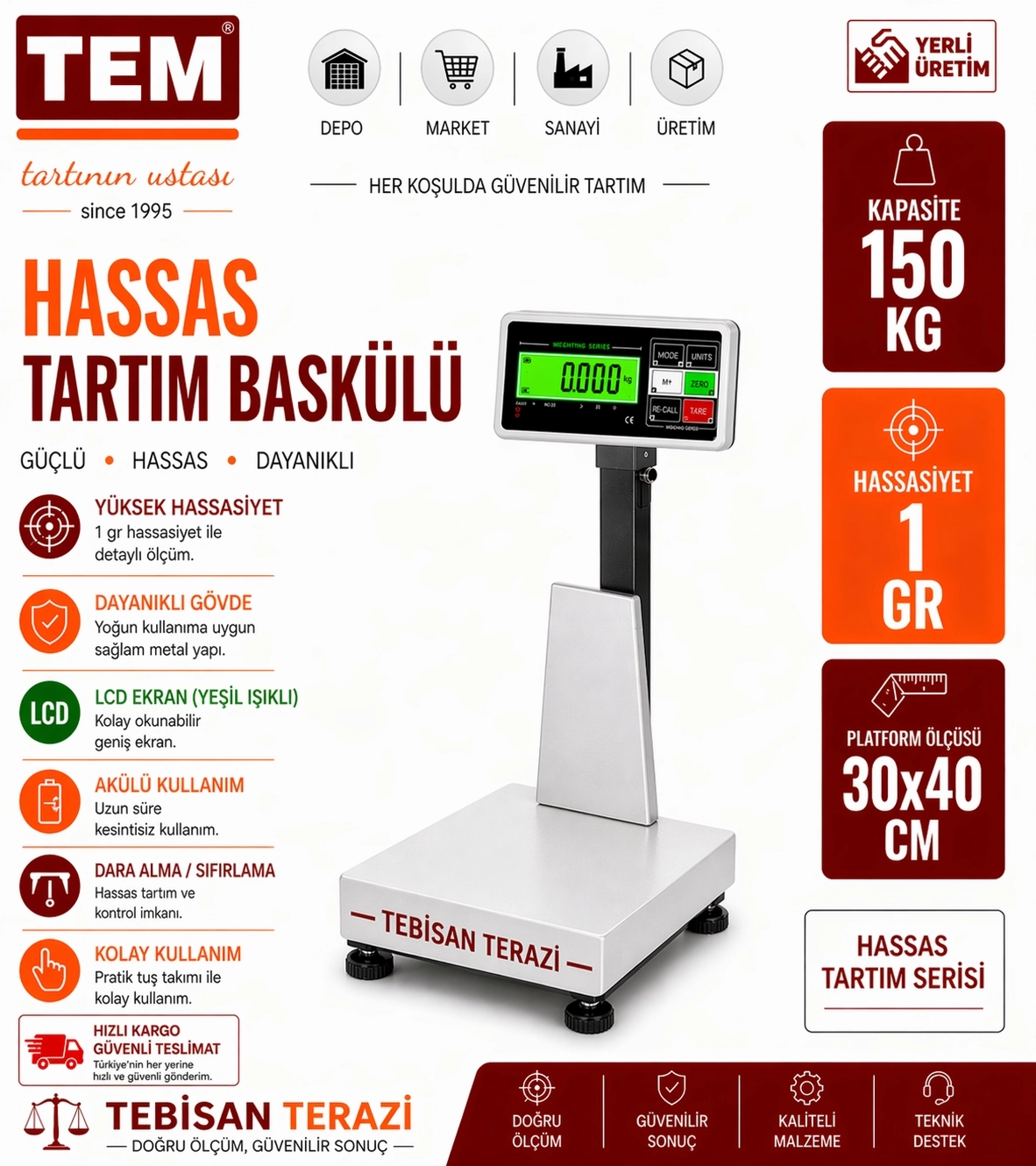 TEM BXK 150KG 1GR HASSAS BASKÜL 30x40 CM