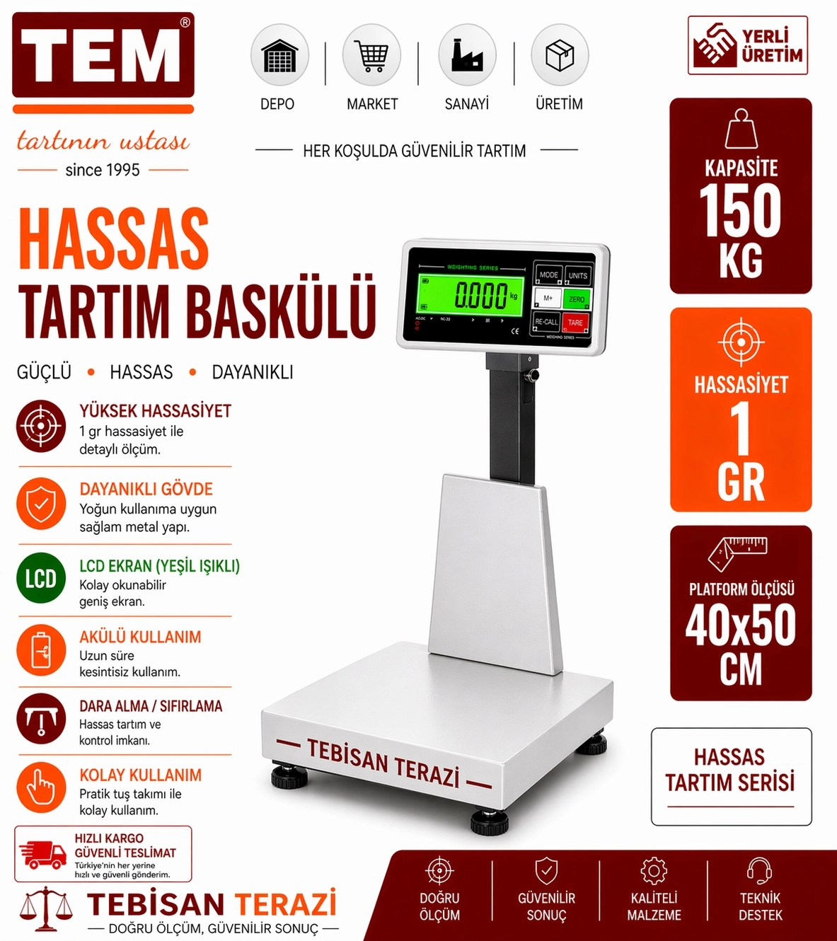 TEM BXK 150KG 1GR HASSAS BASKÜL 40x50 CM