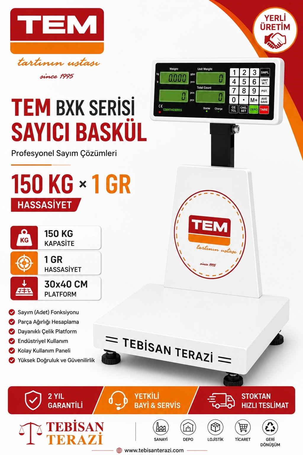 TEM BXK 150KG 1GR SAYICI BASKÜL 30x40 CM