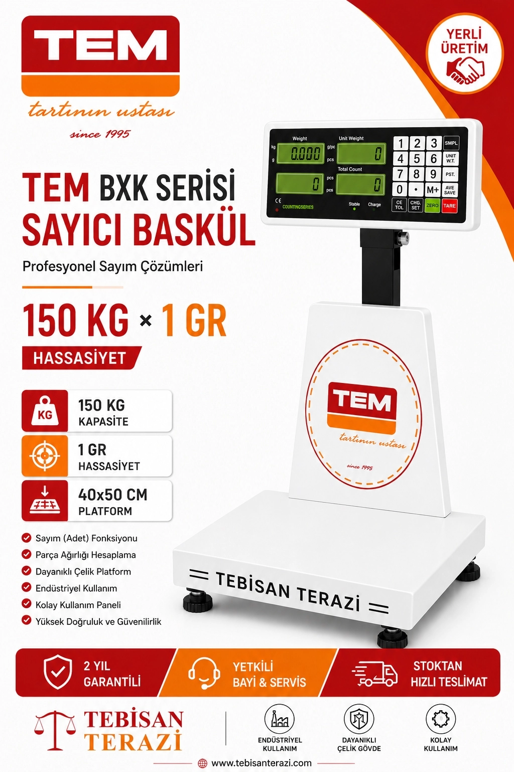TEM BXK 150KG 1GR SAYICI BASKÜL 40x50 CM