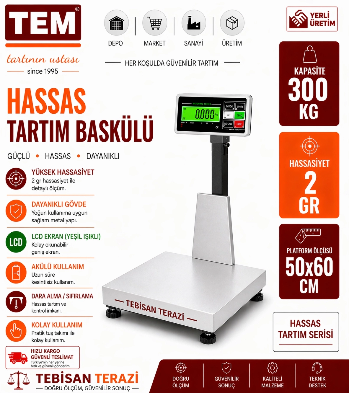 TEM BXK 300KG 2GR HASSAS BASKÜL 50x60 CM