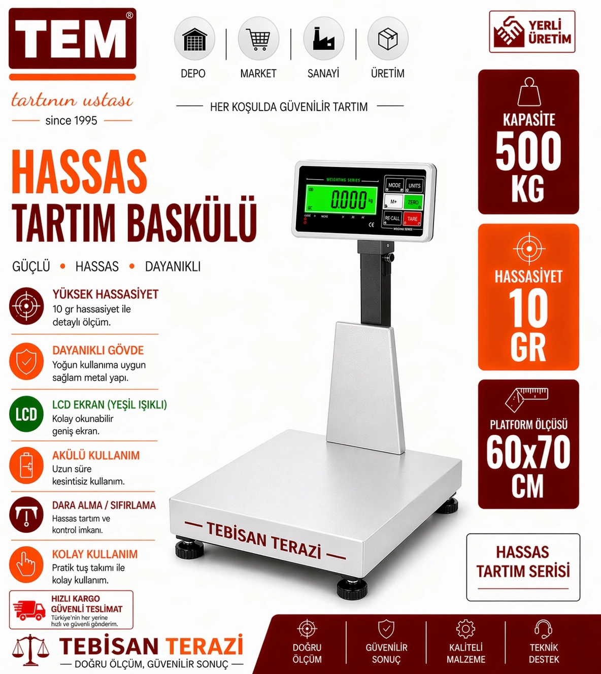 TEM BXK 500KG 10GR HASSAS BASKÜL 60x70 CM
