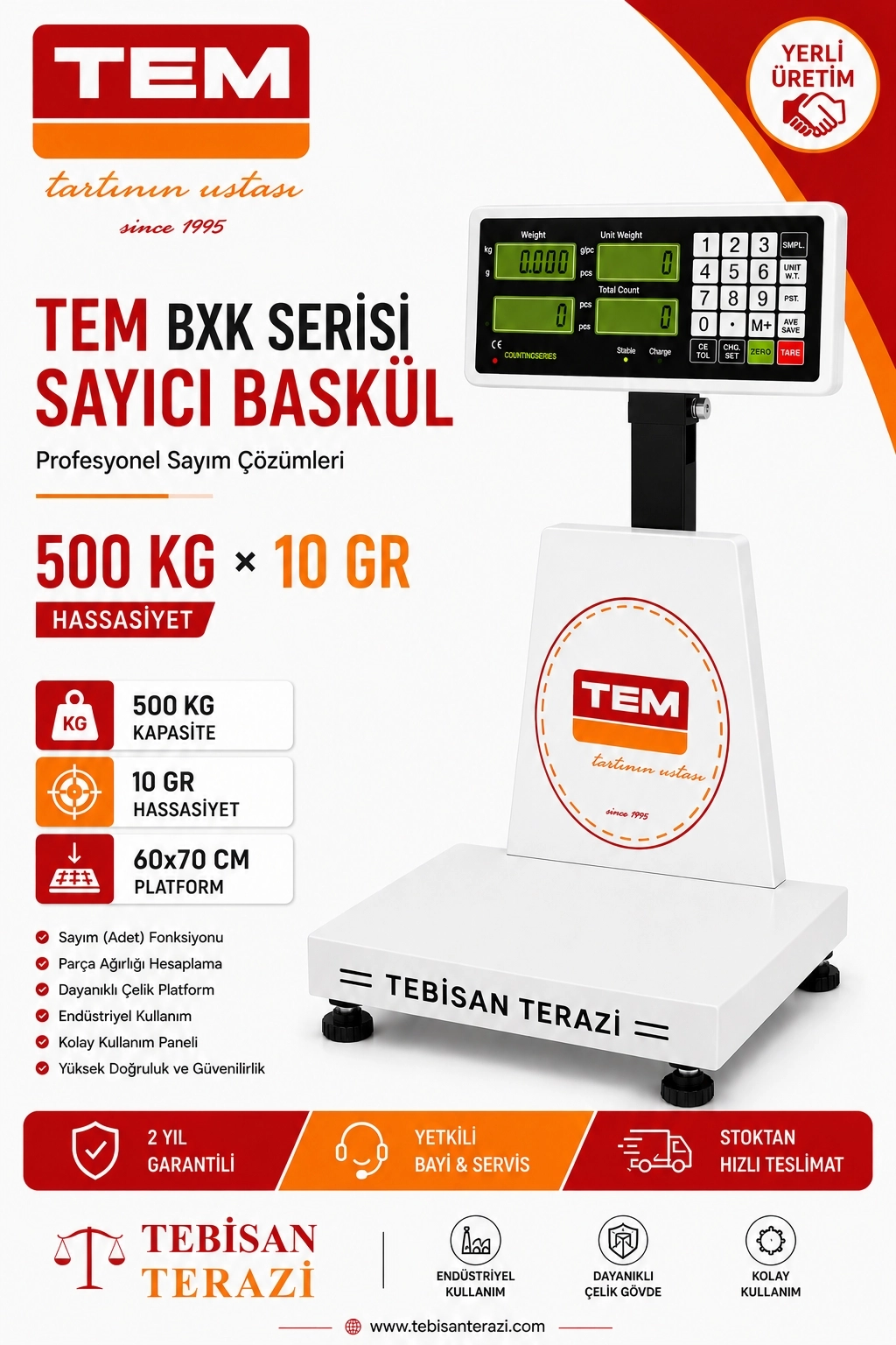 TEM BXK 500KG 10GR SAYICI BASKÜL 60x70 CM