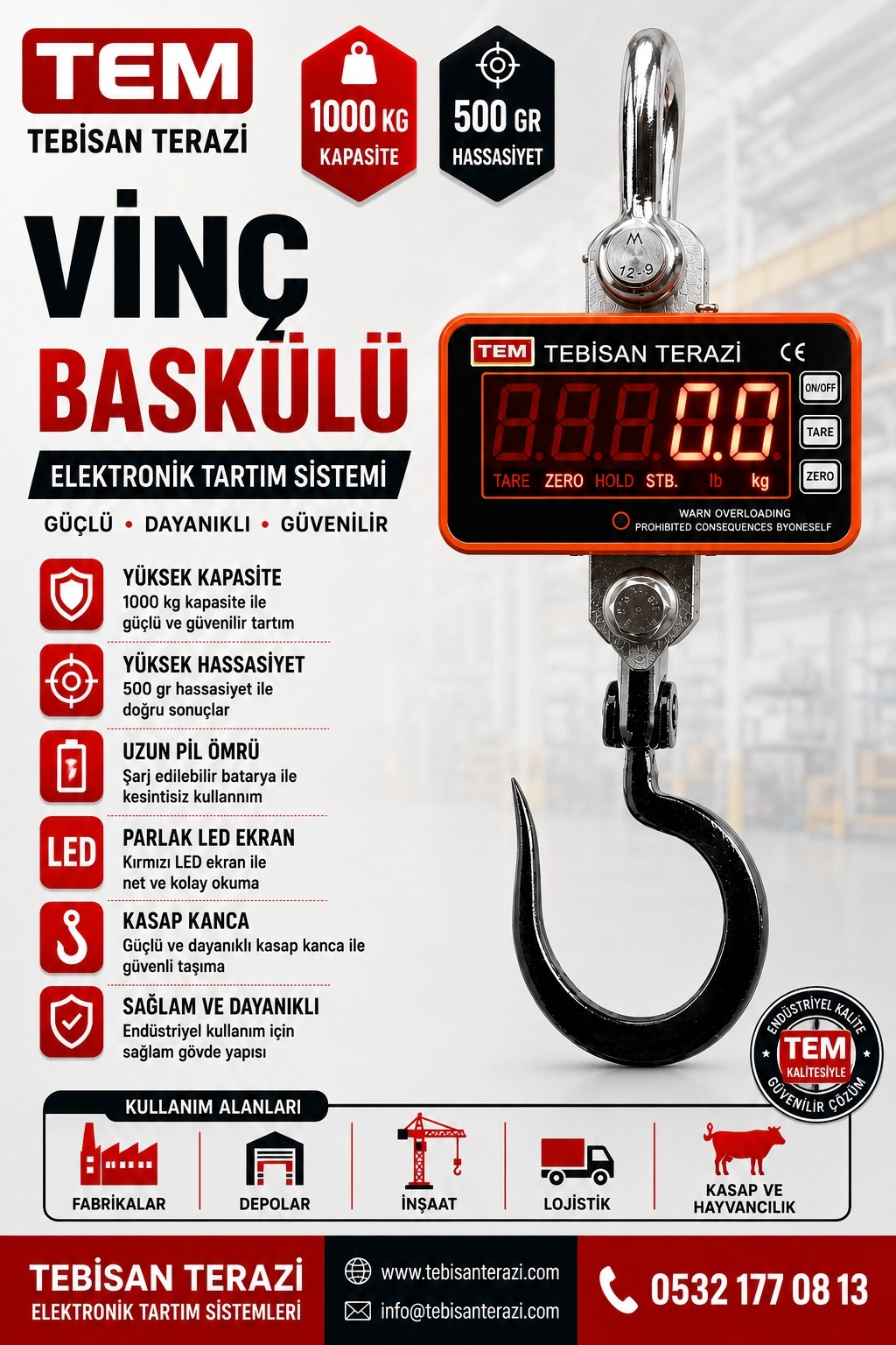 TEM CSH 1000 KG X 500 GR ÇENGEL BASKÜL KASAP KANCALI