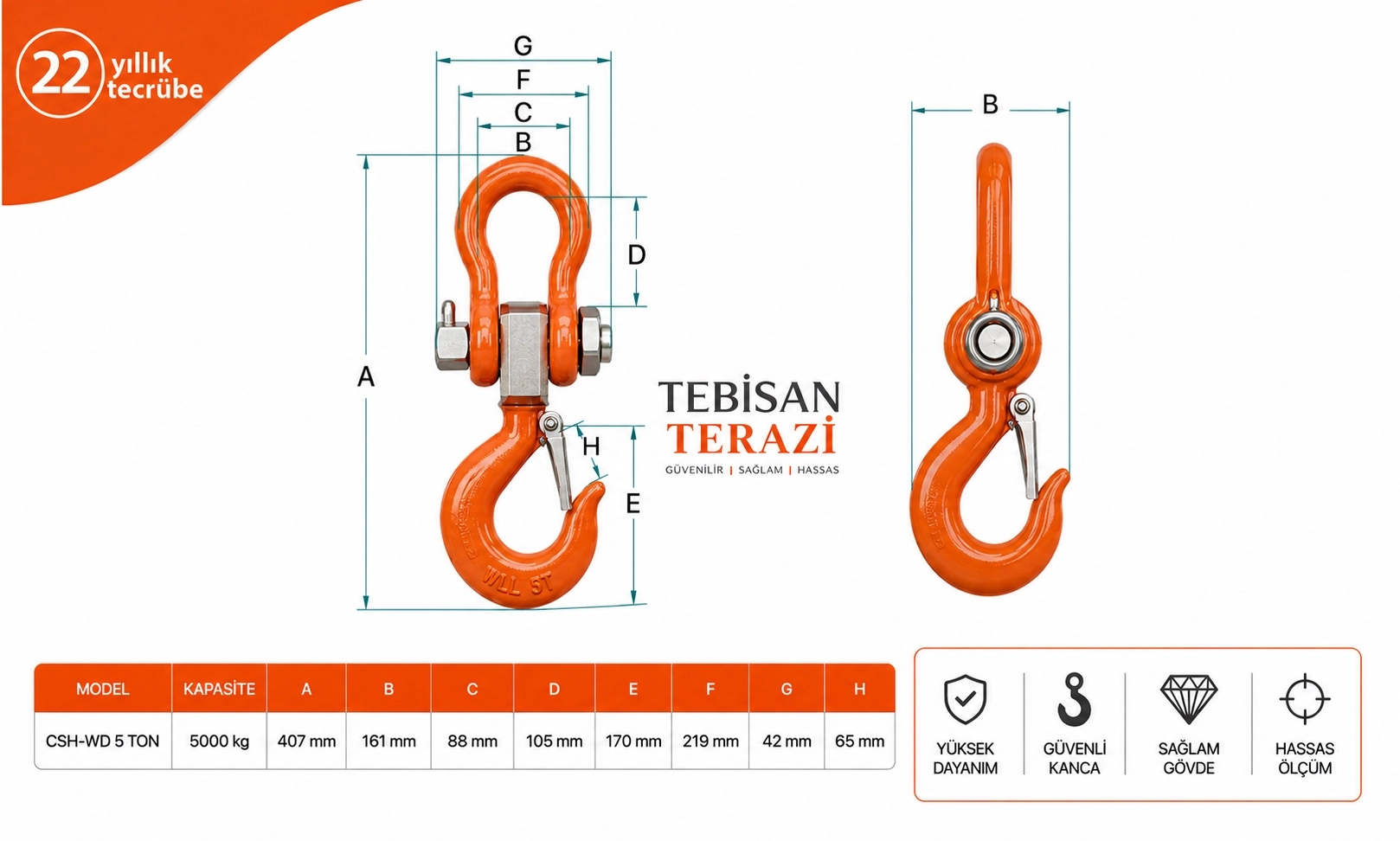 TEM VİNÇ BASKÜLÜ KUMANDALI YAZICILI 5TON 2KG TARTIM CSH-WP