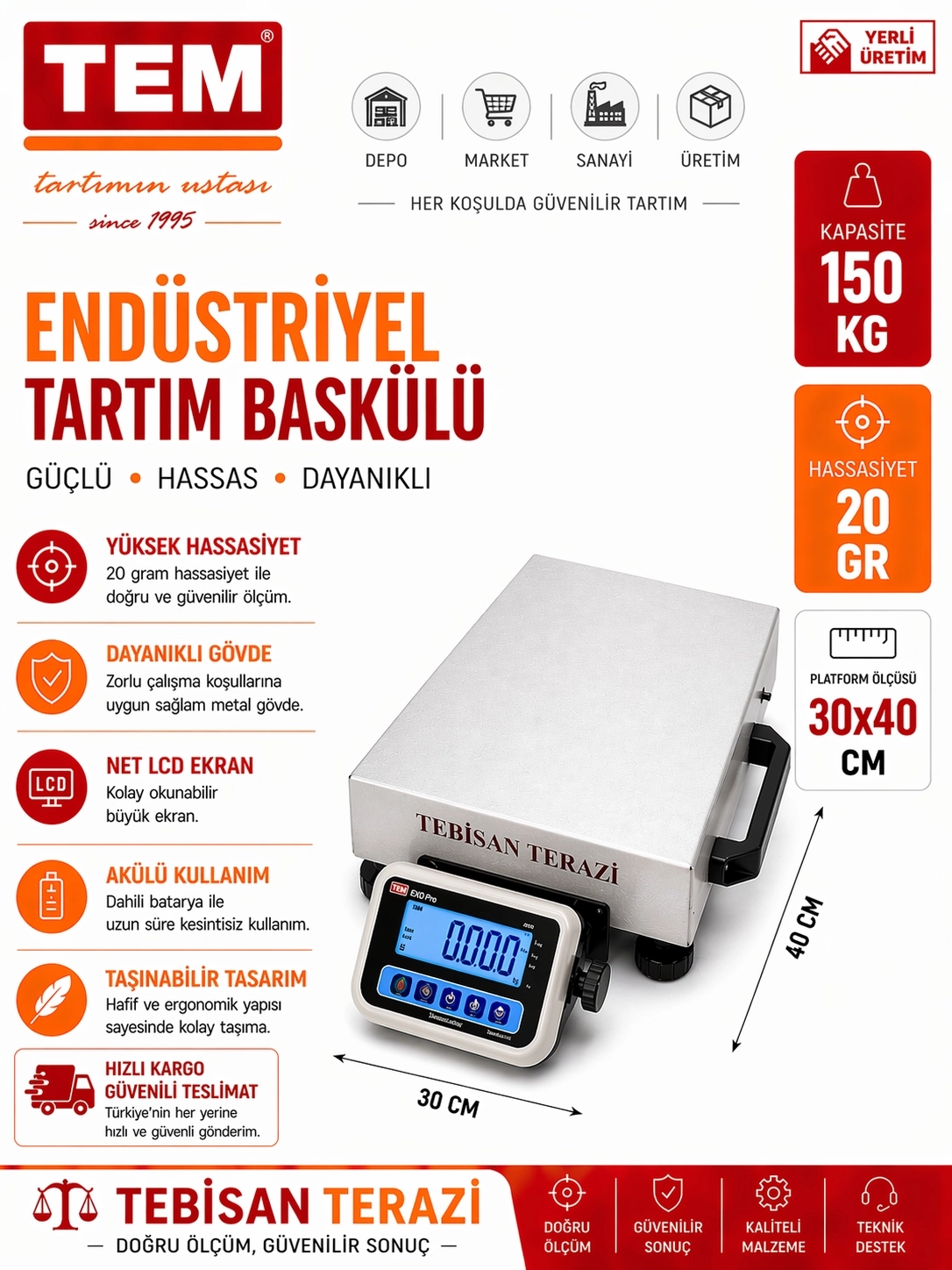 TEM EKO 150KG 20GR TAŞINABİLİR BASKÜL 30x40 CM