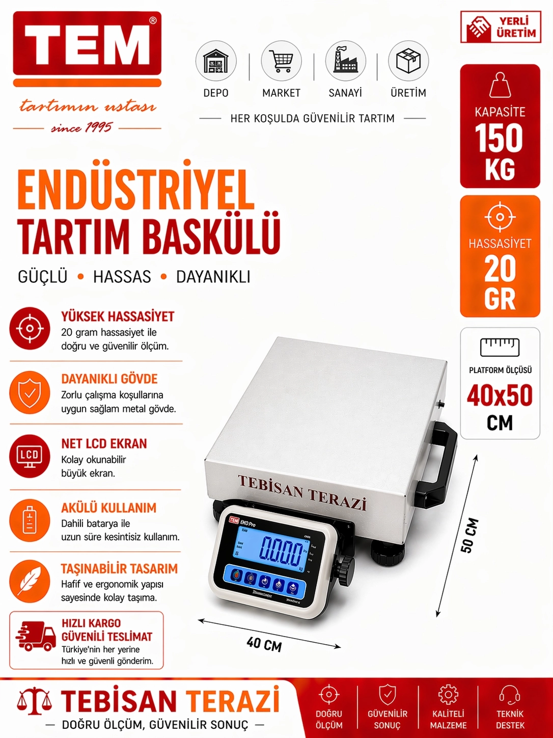 TEM EKO 150KG 20GR TAŞINABİLİR BASKÜL 40x50 CM