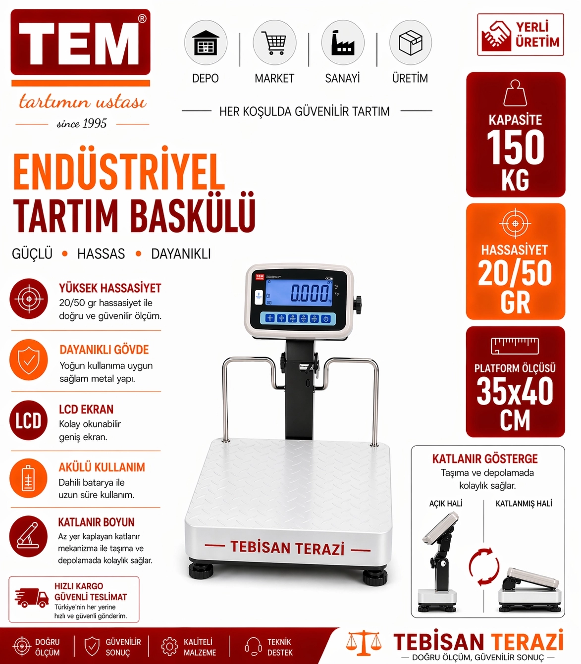 TEM EKO 150KG 20/50GR KATLANIR BOYUNLU BASKÜL 35x40 CM