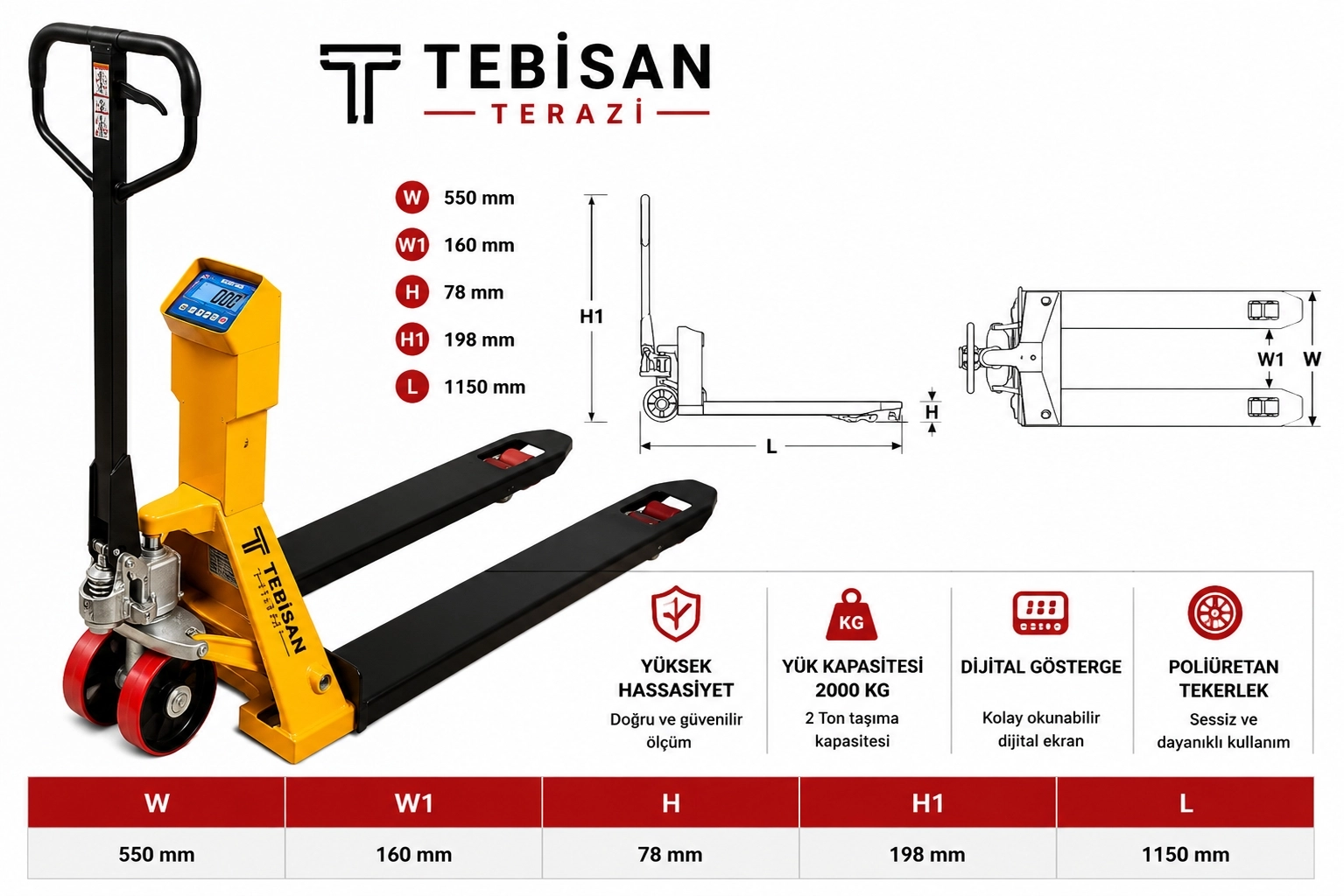 TEM EKO 2000 KG 1 KG TARTIM TRANSPALET BASKÜLÜ