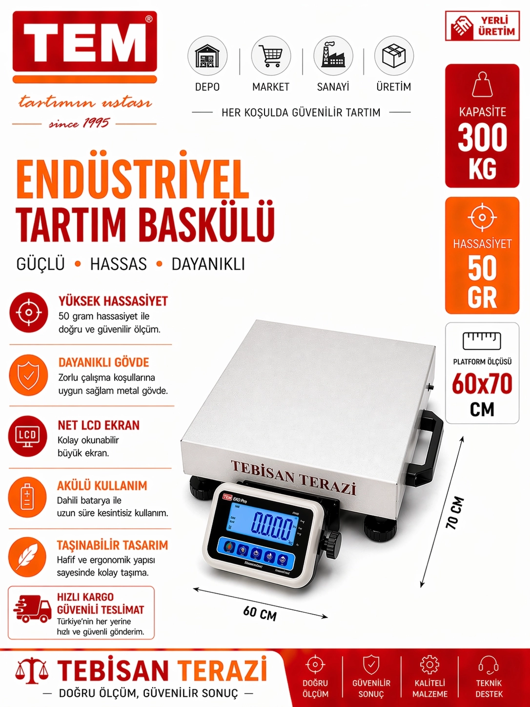 TEM EKO 300KG 50GR TAŞINABİLİR BASKÜL 60x70 CM